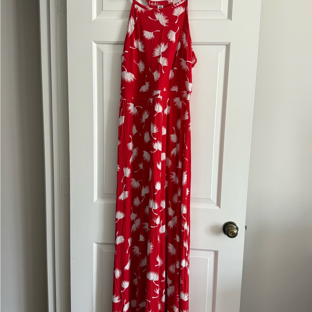 Red and White Sleeveless Maxi Dress